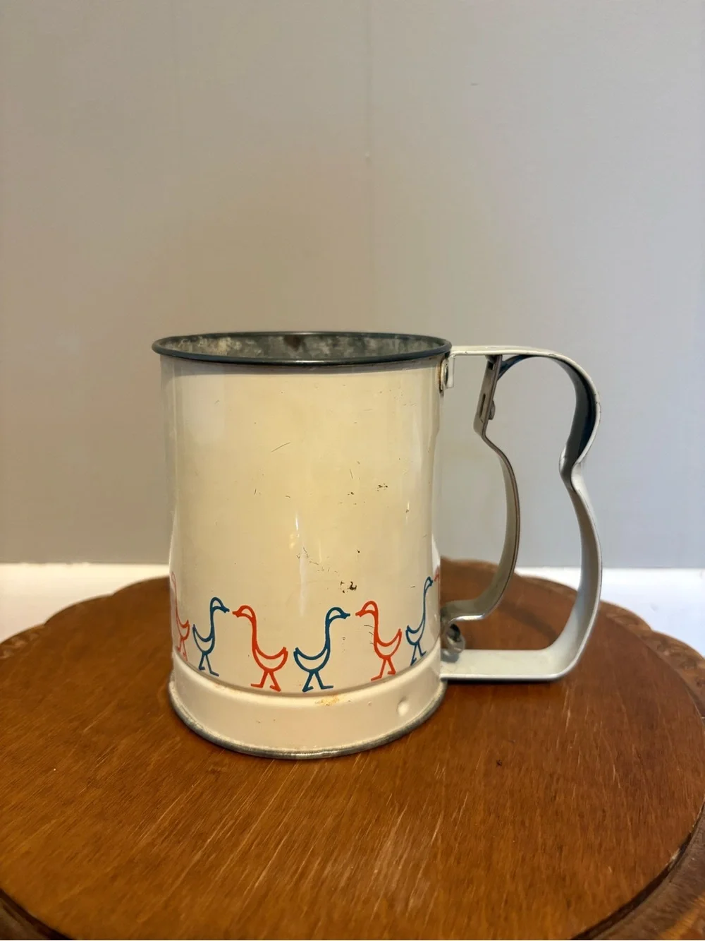 Vintage Androck Flour Sifter Geese Ducks Red and Blue MCM